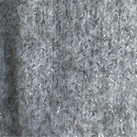 Maeve Anthropologie Gray Metallic Sparkle Fuzzy Bow Sweater Women’s Medium - Picture 6 of 9